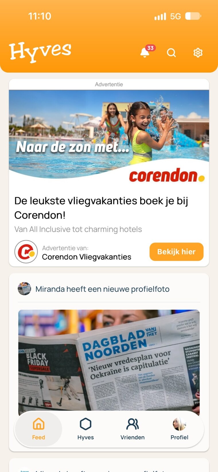 Hyves reclame in de app