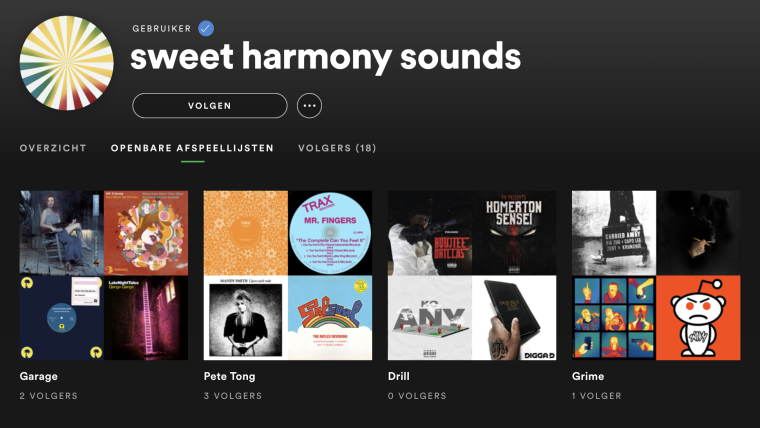 Screenshot van de Spotify-pagina.