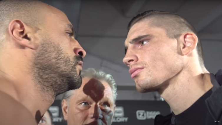 De stare down van Badr Hari en Rico Verhoeven, een van de topgevechten die Glory organiseerde