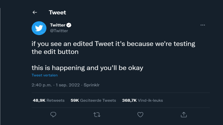 De edit-tweetsaankondiging van Twitter
