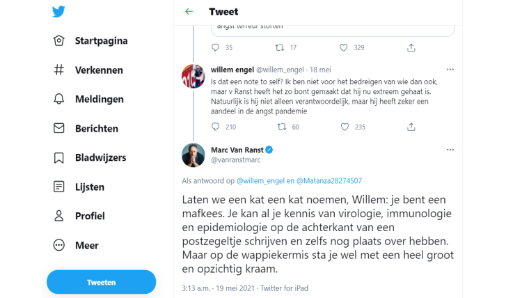 De tweets van Engel en Van Ranst