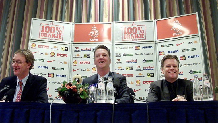 Rob de Leede met Louis van Gaal en Mark Wotte 