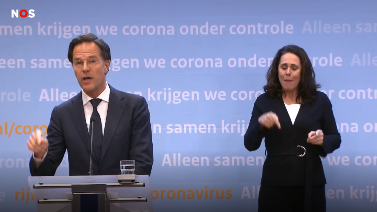 Mark Rutte tijdens de persconferentie van dinsdagavond.