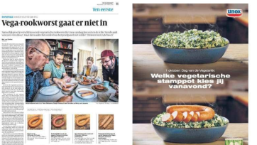 Unox adverteert trots met ‘onaangenaam zure’ vega-rookworst in Volkskrant