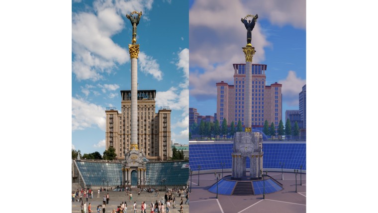 Het digitaal nagebouwde onafhankelijkheidsplein van Kiev