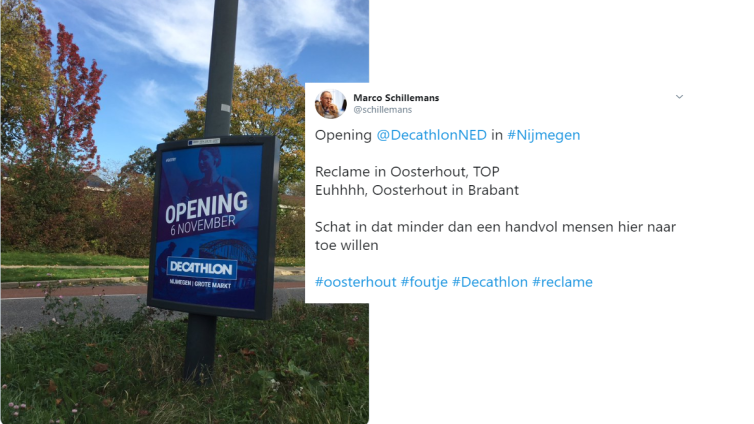 Tweet met de 'Oosterhoutse poster' van Decathlon