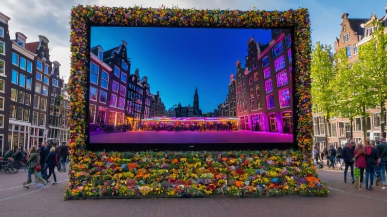 An image created with AI on a billboard in Amsterdam