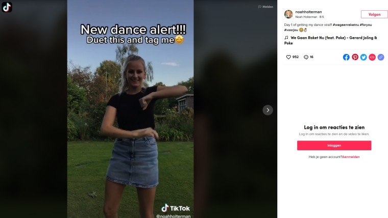 Dansfilmpje op Tiktok op 'Ik ga raket nu'