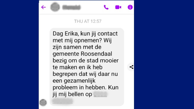 Paniekbericht aan partner Erika