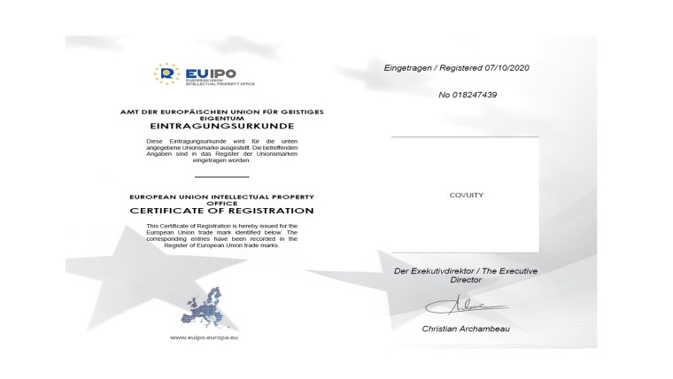 Bewijs van inschrijving merknaam Covuity