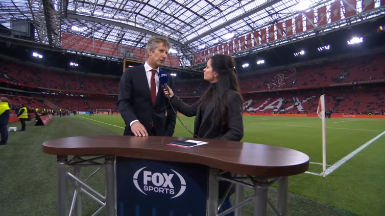 Edwin van de Sar legt bij Fox Sport uit waarom Ajax naar Quatar afreist, een veel bekritiseerd interview.