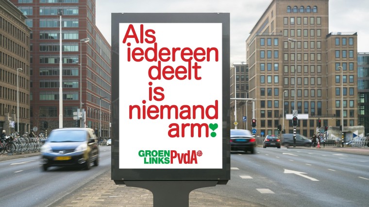 Poster voor GroenLinks-PvdA van Onno Blase, zelfstandig artdirector en ontwerper