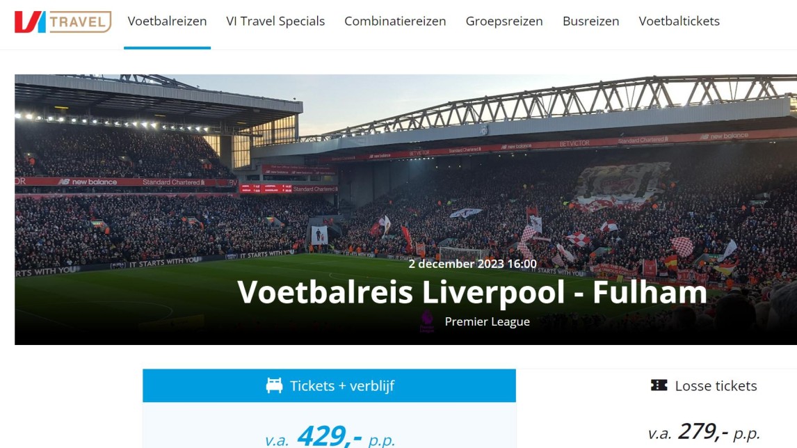 Screenshot van de site van VI Travel