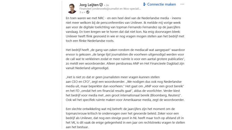 De post van Jorg L:eijten op LinkedIn