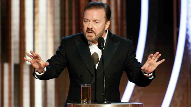 Ricky Gervais tijdens de Golden Globes 2020