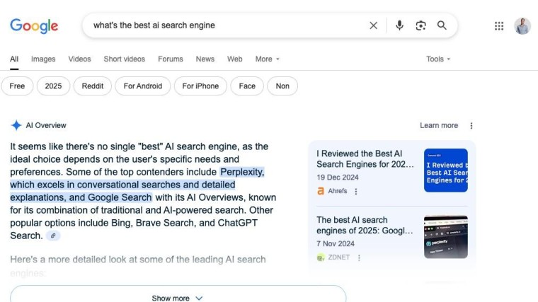 Een voorbeeld van AI-overzichten