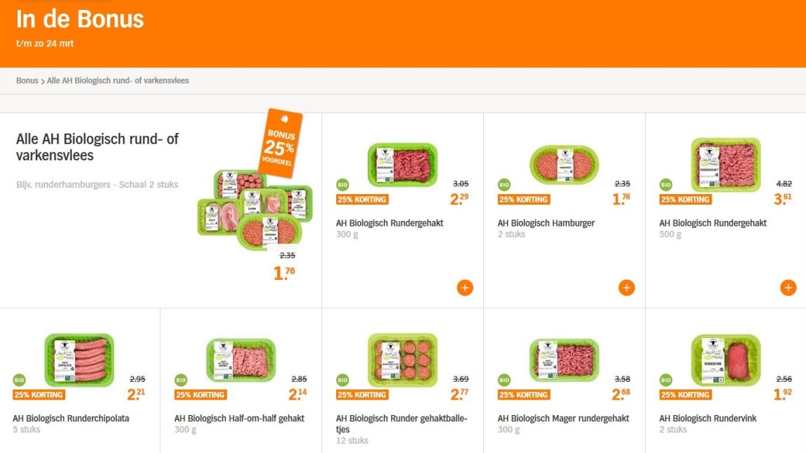 Vlees in de bonus t/m zondag 24 maart 2019