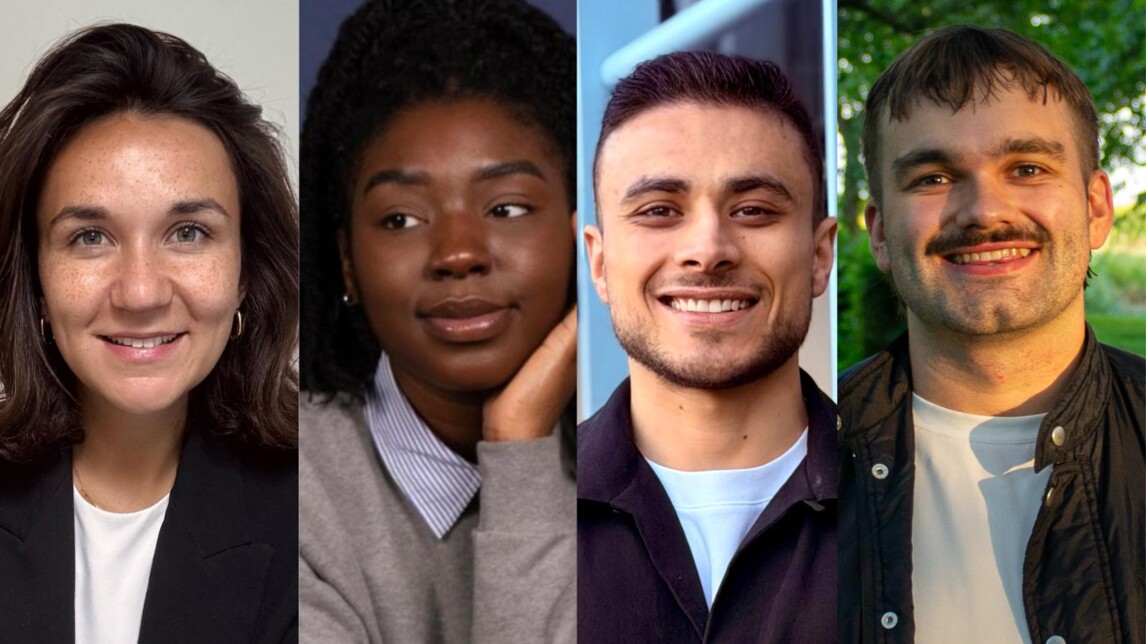 Niels Slootweg praat met Emily van Waardenburg, Jhelisa Panfred, Ali Al-Ta’ie en Ruben van Dijk