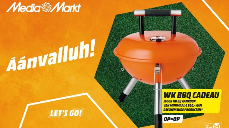 Een oranje WK-BBQ van MediaMarkt als cadeau bij aanschaf van deelnemende producten