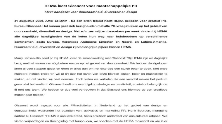 hema glasnost persbericht