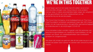 Coca-Cola staakt alle campagnes wereldwijd, schenkt 120 miljoen aan coronahulp