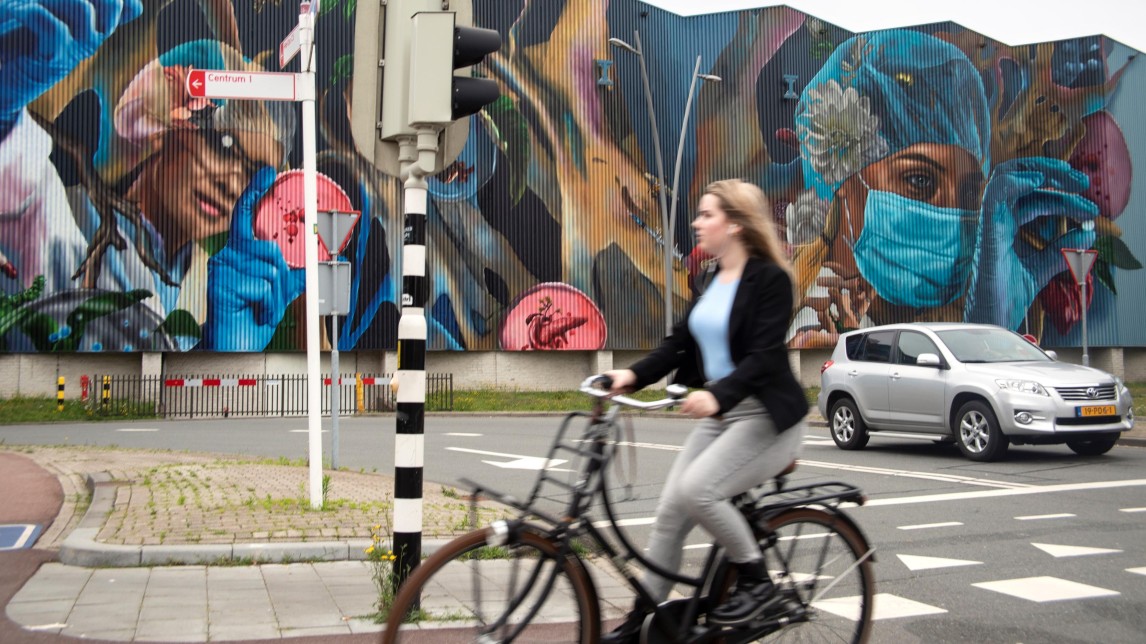 De Blauwe Wand van Organanon, met muurschildering