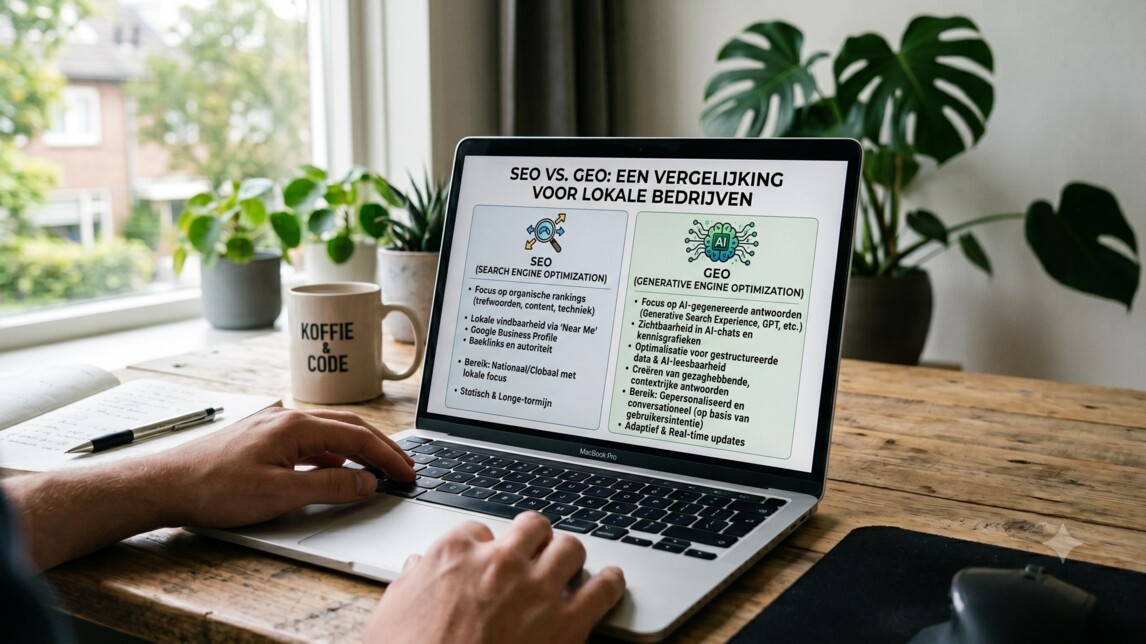 SEO vs GEO afgebeeld op een laptop