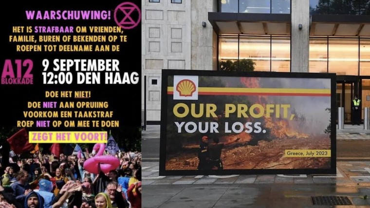 De oproep om vooral NIET naar de demonstratie op de A12 te komen en de satirische poster van Greenpeace