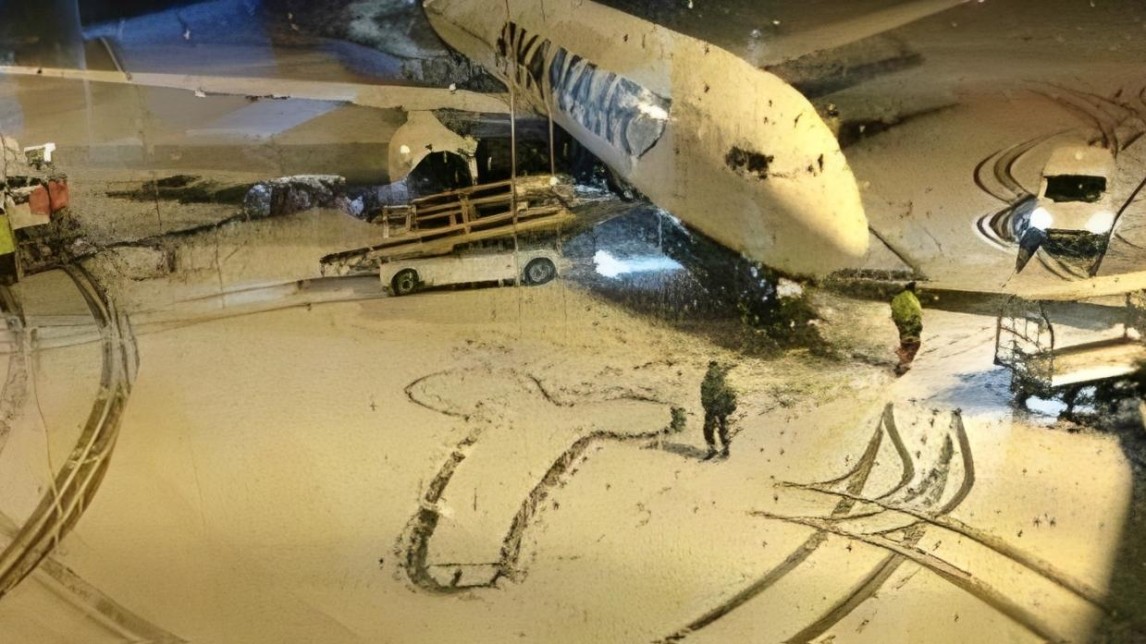 De sneeuwpiemel van het Ryanair-personeel