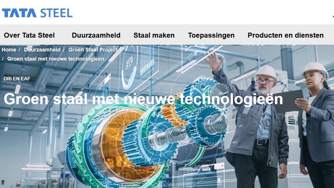 De claim voor Groen Staal op de website van Tata Steel