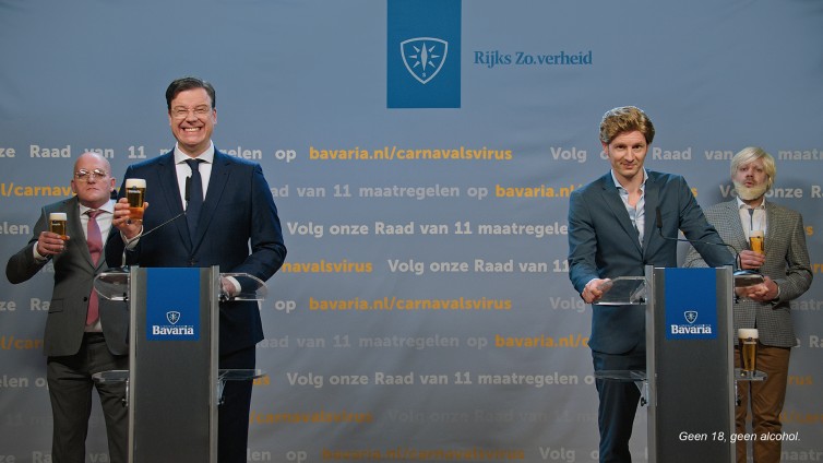 Bavaria drijft spot met persconferentie van Rutte in carnaval-campagne 