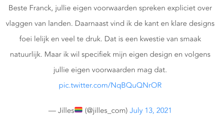 Jilles wijst ING erop dat een pride vlag mag