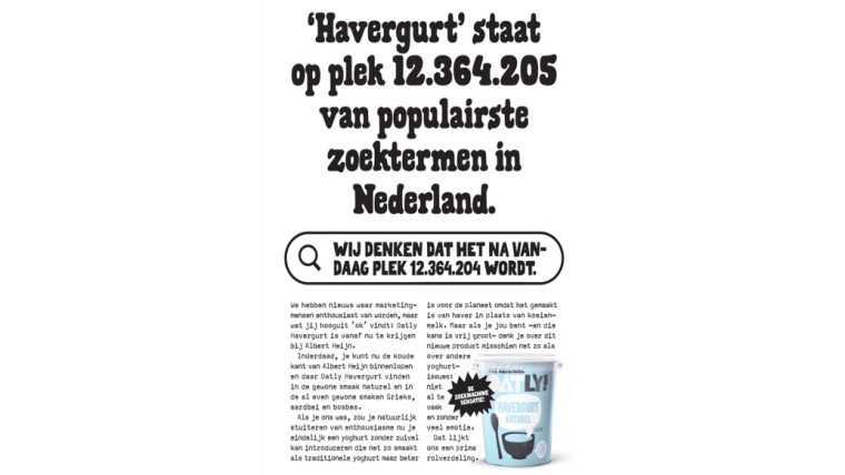 De advertentie voor Havergurt naturel van Oatly