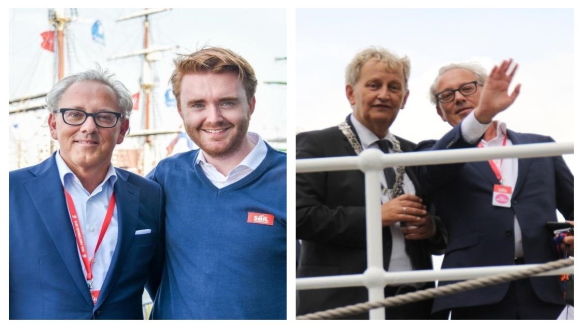 Jan Driessen tijden Sail 2015, links met Chris Jansen, rechts met Eberhard van der Laan