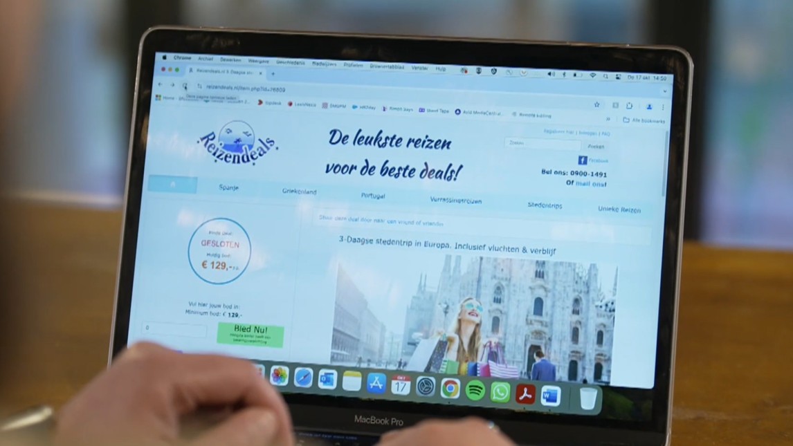 De website van Reizendeals zoals die werd getoond in Kassa